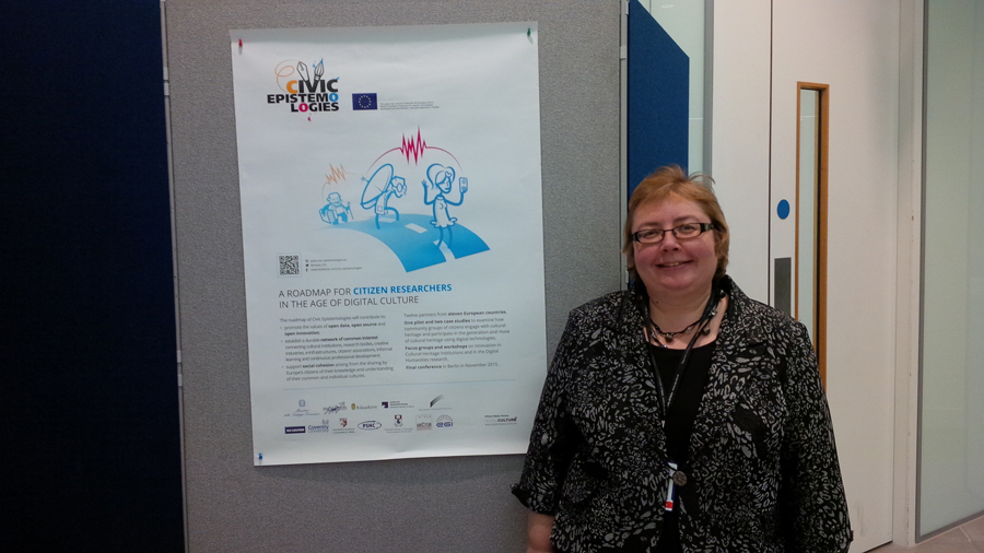 Milena Dobreva from the University of Malta with the Civic Epistemologies poster at FORCE2015 conference in Oxford, 12 January 2015.
